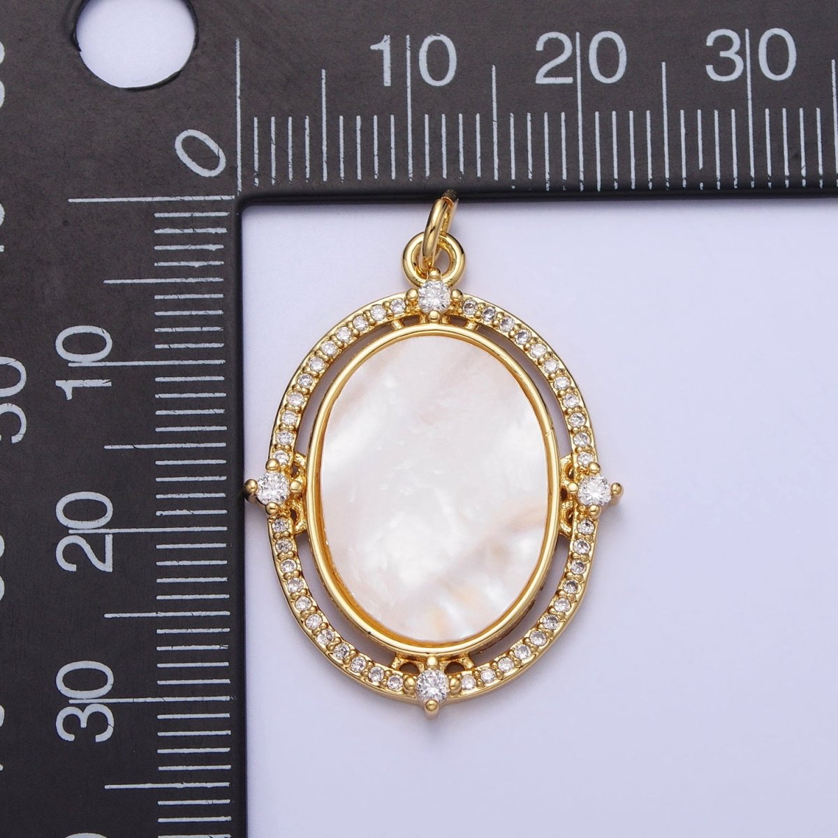 24K Gold Filled Oval Shell Pearl Clear Micro Paved CZ Charm in Gold & Silver | AC365 AC366