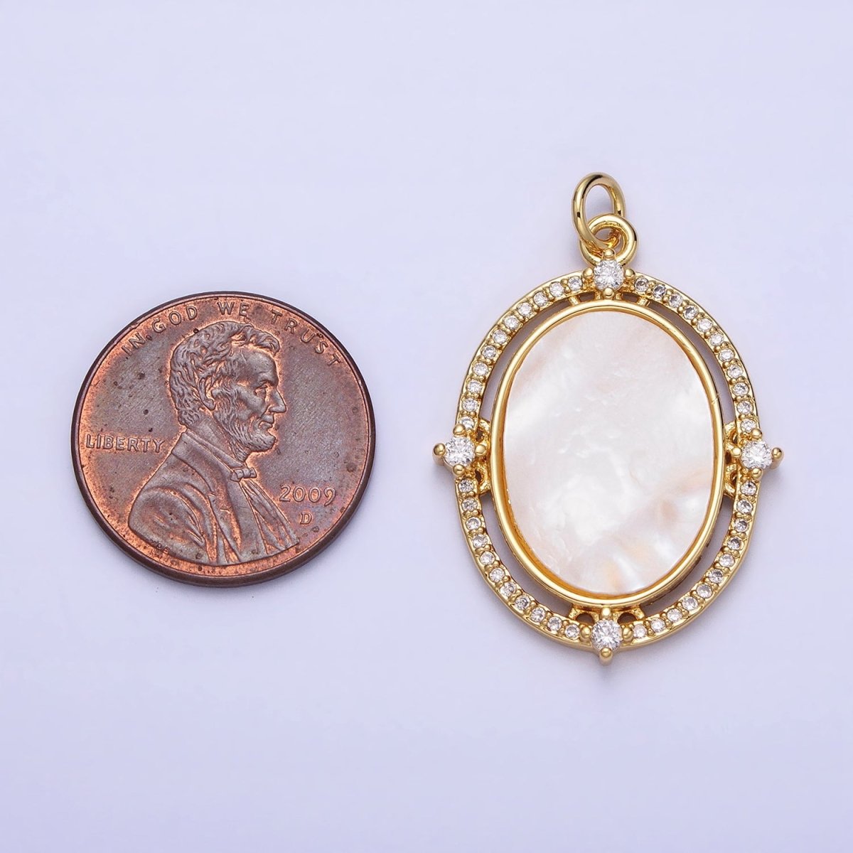 24K Gold Filled Oval Shell Pearl Clear Micro Paved CZ Charm in Gold & Silver | AC365 AC366