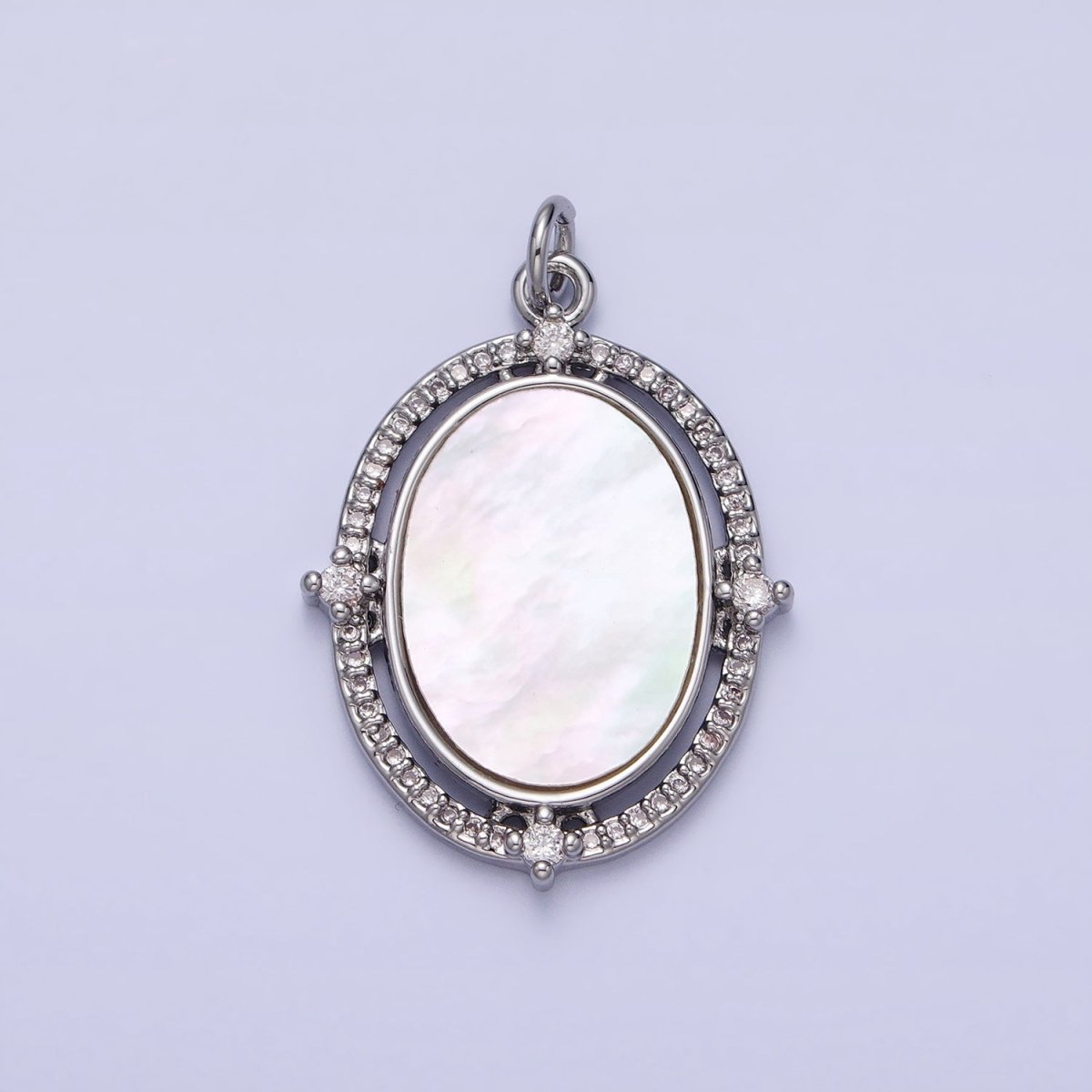 24K Gold Filled Oval Shell Pearl Clear Micro Paved CZ Charm in Gold & Silver | AC365 AC366