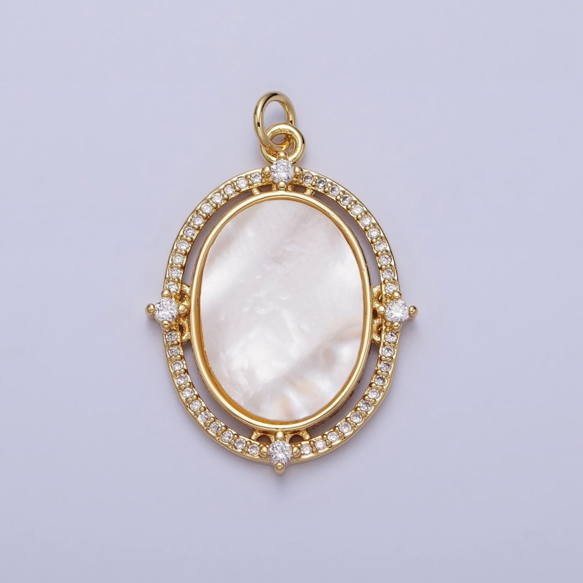 24K Gold Filled Oval Shell Pearl Clear Micro Paved CZ Charm in Gold & Silver | AC365 AC366