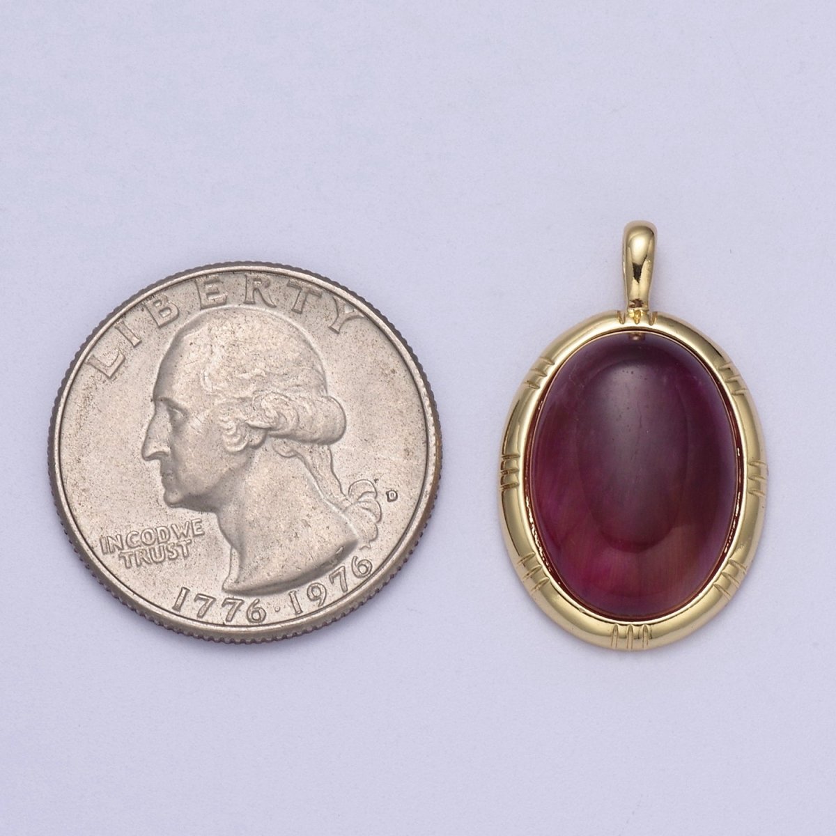 24K Gold Filled Oval Tiger Eye, Dark Green Aventurine, Fuchsia Agate Natural Healing Gemstone Pendant H-332 - H-334