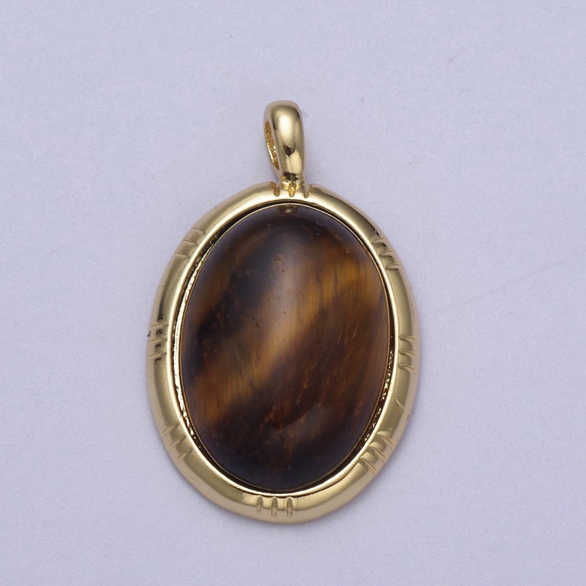 24K Gold Filled Oval Tiger Eye, Dark Green Aventurine, Fuchsia Agate Natural Healing Gemstone Pendant H-332 - H-334