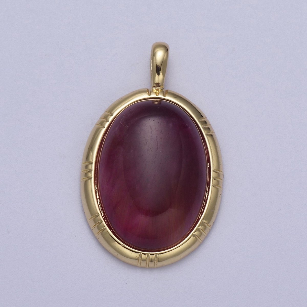 24K Gold Filled Oval Tiger Eye, Dark Green Aventurine, Fuchsia Agate Natural Healing Gemstone Pendant H-332 - H-334