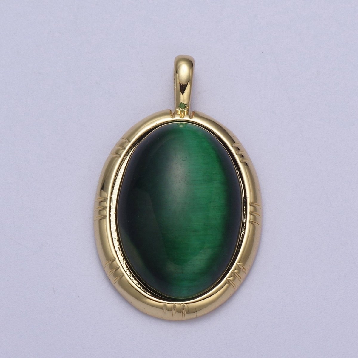 24K Gold Filled Oval Tiger Eye, Dark Green Aventurine, Fuchsia Agate Natural Healing Gemstone Pendant H-332 - H-334