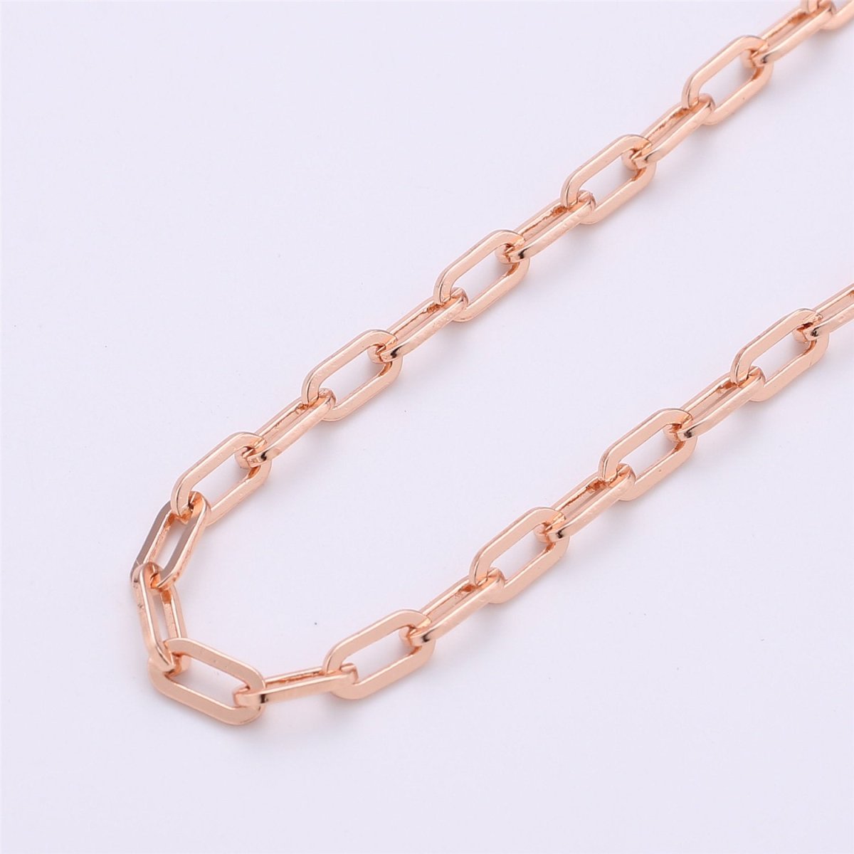 24K Gold Filled PAPER CLIP Chain, Elongated Rectangle Oval Chain, 3mm x 7mm Chain by Yard, Unfinished Chain for DIY Jewelry Supply | ROLL-121, ROLL-122, ROLL-123, ROLL-124