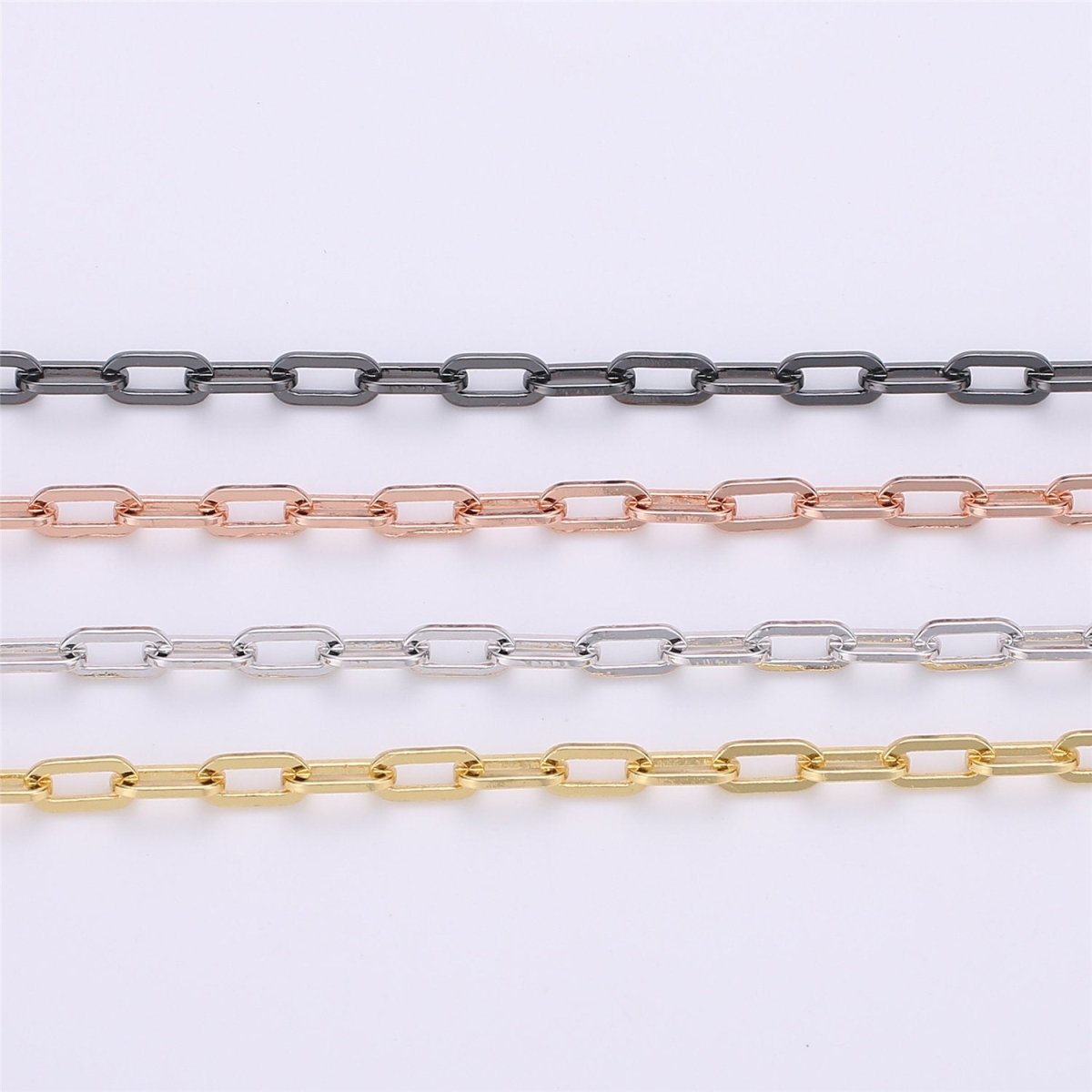 24K Gold Filled PAPER CLIP Chain, Elongated Rectangle Oval Chain, 3mm x 7mm Chain by Yard, Unfinished Chain for DIY Jewelry Supply | ROLL-121, ROLL-122, ROLL-123, ROLL-124
