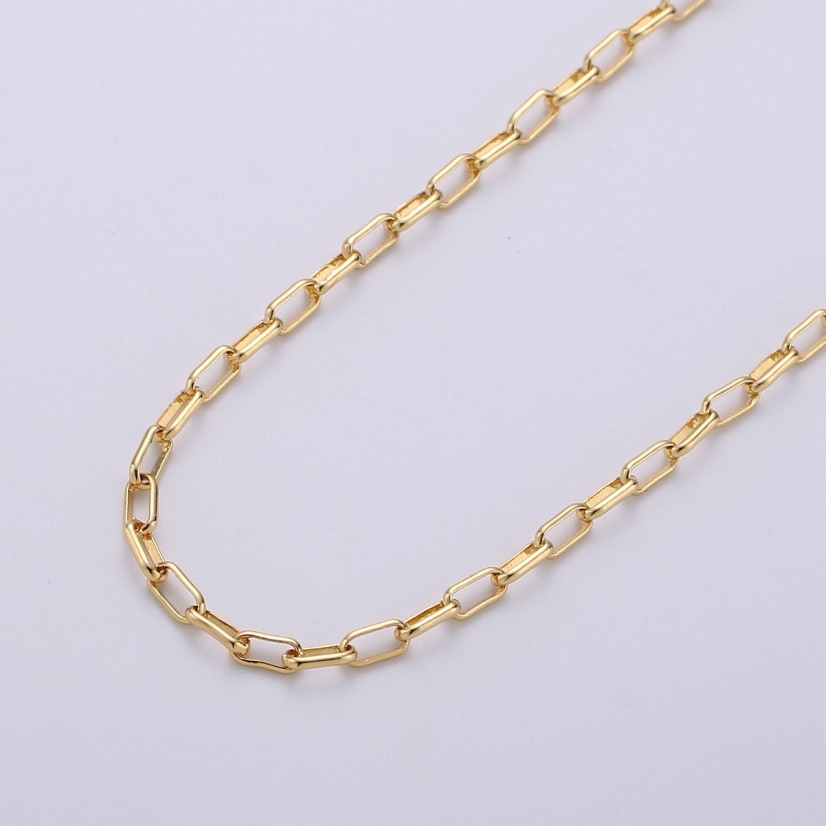 24K Gold Filled Paper Clip Chain, Elongated Rectangle Oval Paper Clip Chain, 3mm Chain By Yard, Unfinished Chain For DIY, Jewelry Supply Component | ROLL-228