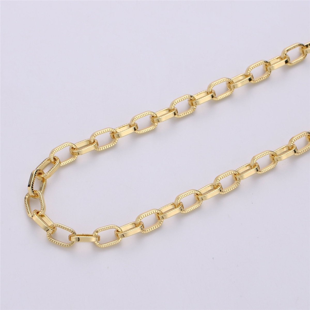 24K Gold Filled Paper Clip Chain, Unfinished Chain by Yard, Rectangle Drawn for Bracelet, Necklace Jewelry Making Supply 6x10mm | ROLL-092, ROLL-093 Clearance Pricing