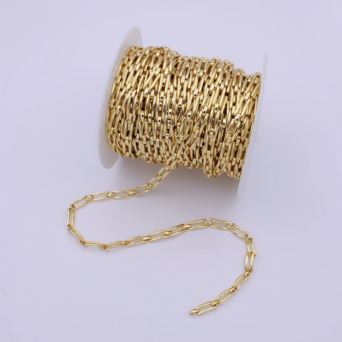 24K Gold Filled Paperclip Chain, Curved 12.6X5.4mm Chain For Jewelry Bracelet Making | ROLL-701 Clearance Pricing - DLUXCA