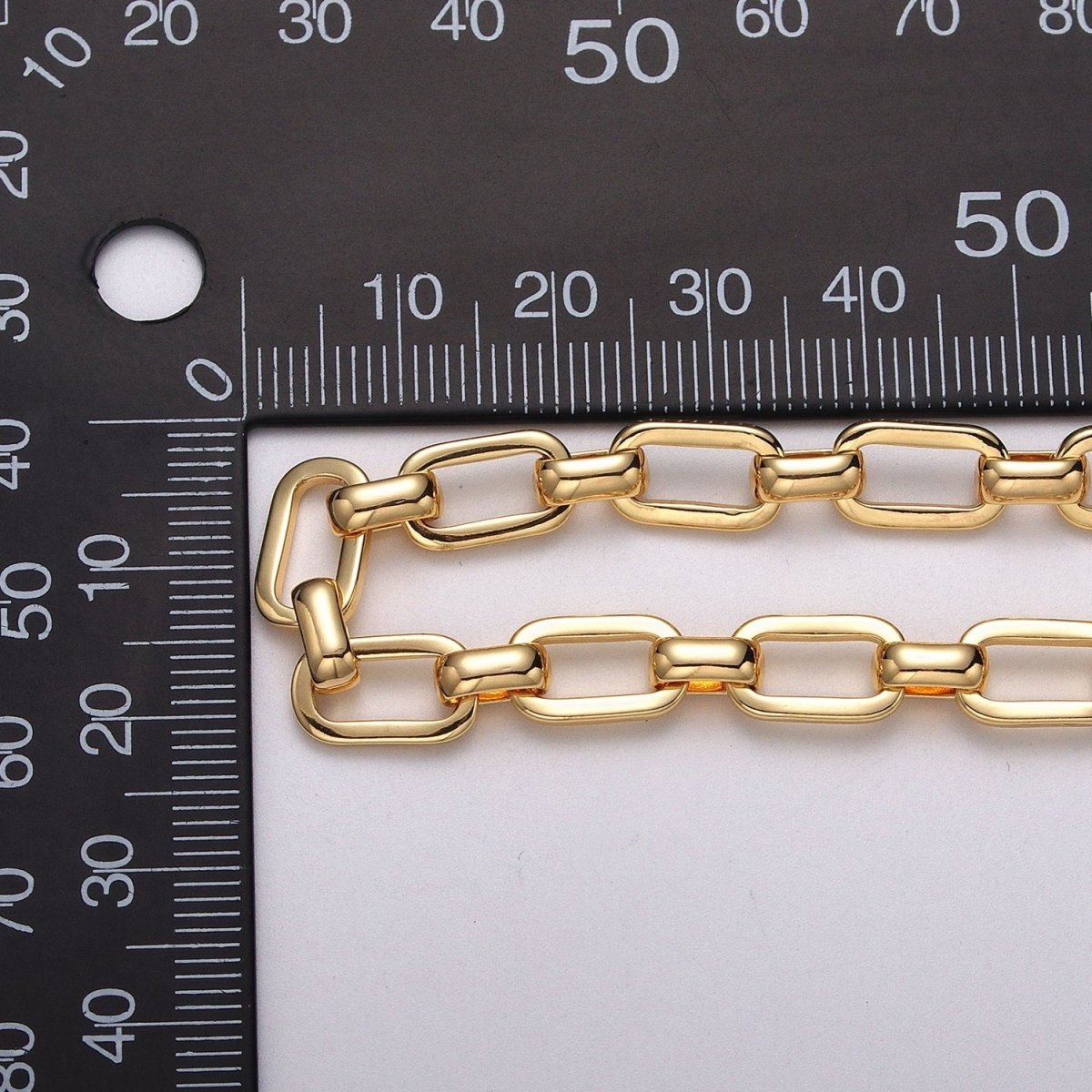 24k Gold Filled PaperClip Wide Link Unfinished 7mm Chain by Yard in Gold & Silver | ROLL-1109 ROLL-1198 Clearance Pricing