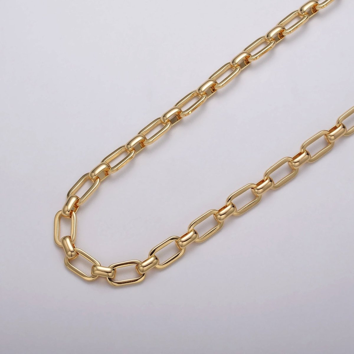 24k Gold Filled PaperClip Wide Link Unfinished 7mm Chain by Yard in Gold & Silver | ROLL-1109 ROLL-1198 Clearance Pricing