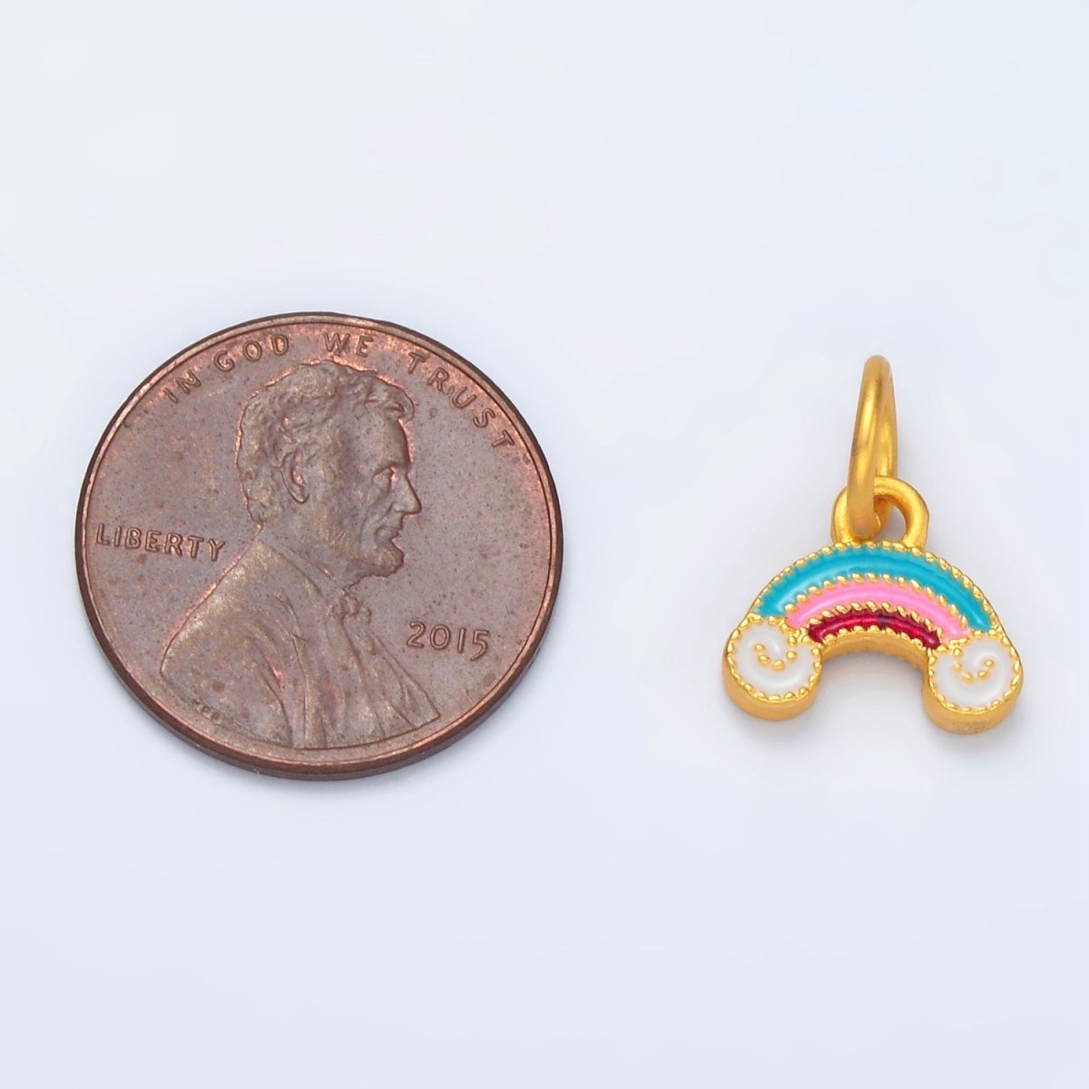 24K Gold Filled Pastel Cute Stitched Enamel Rainbow w/ Clouds Charms | M156 - DLUXCA