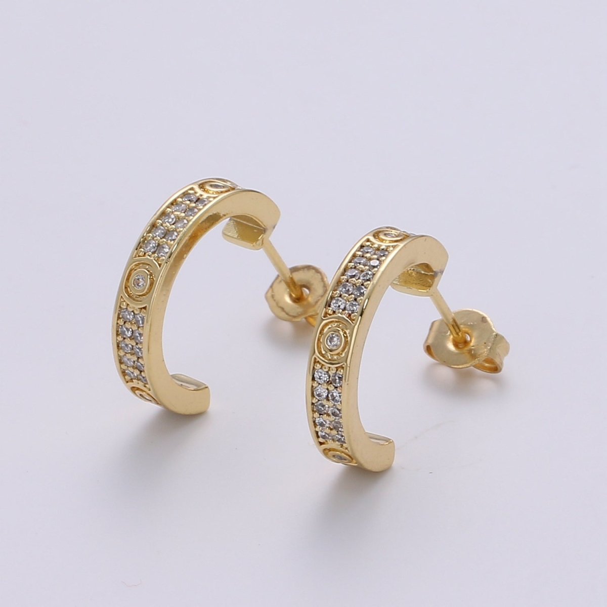 24K Gold filled Pave CZ Stud Earring, White Gold filled Micro Pave Earring for DIY Earring Craft Supply Jewelry Making Q-387 Q-388