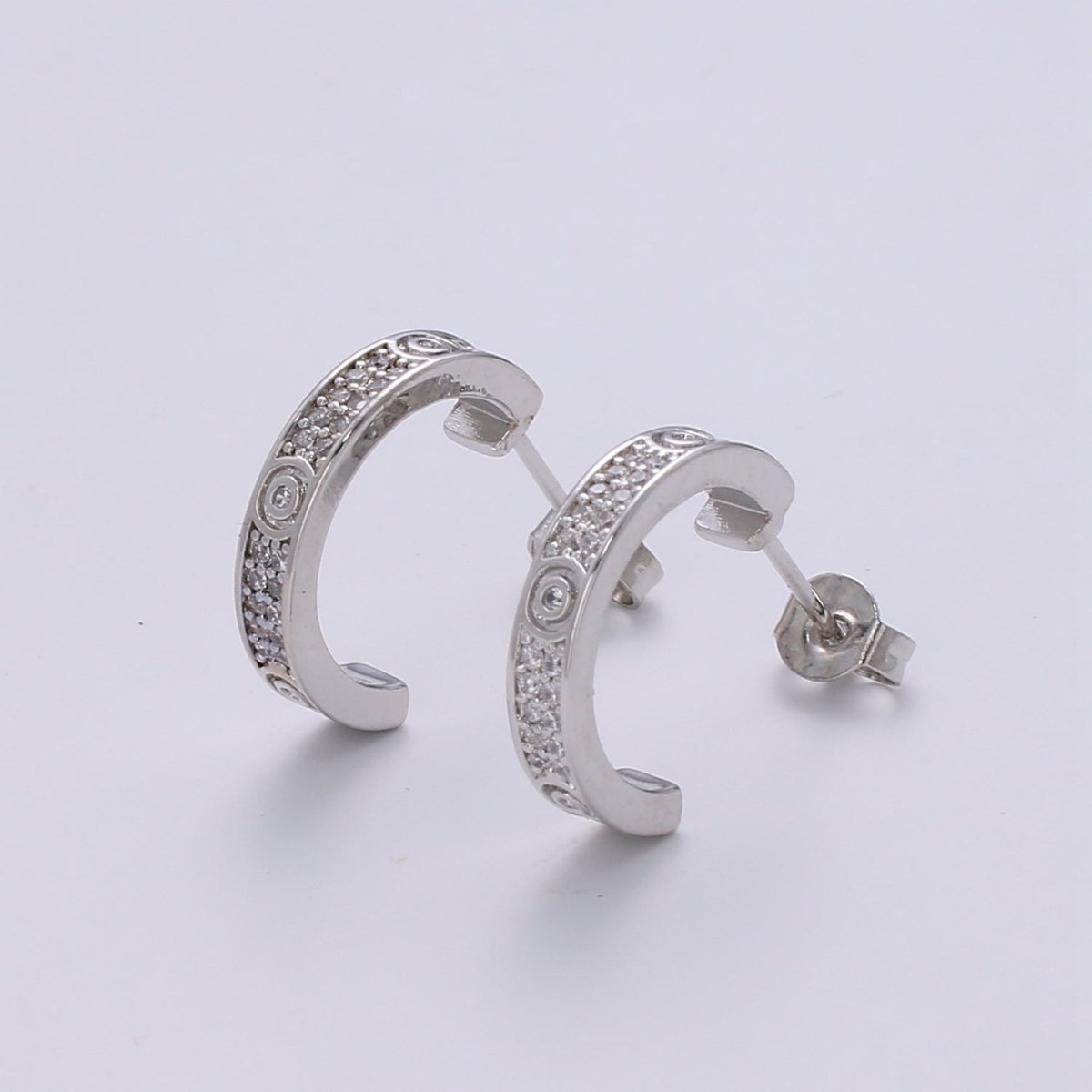 24K Gold filled Pave CZ Stud Earring, White Gold filled Micro Pave Earring for DIY Earring Craft Supply Jewelry Making Q-387 Q-388