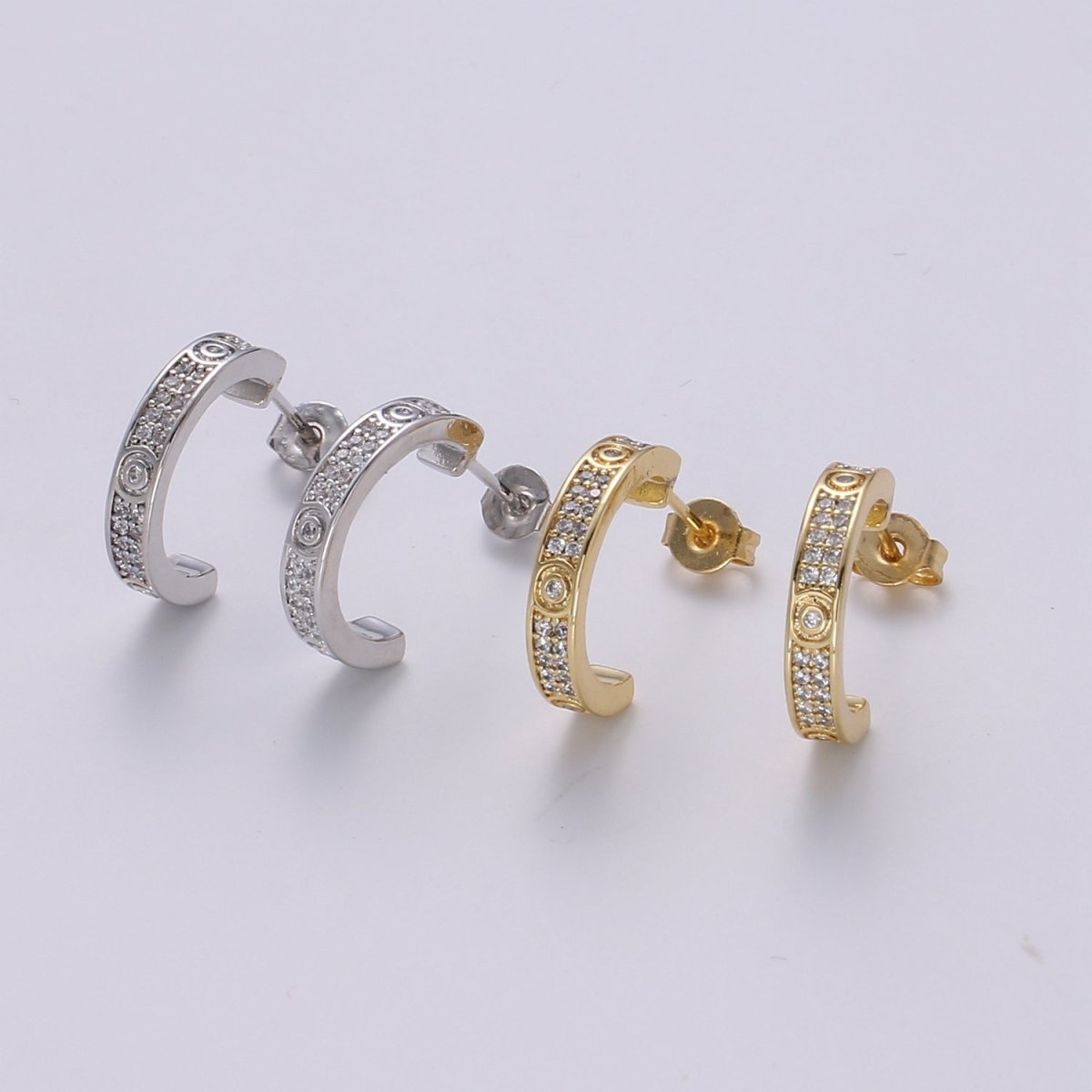 24K Gold filled Pave CZ Stud Earring, White Gold filled Micro Pave Earring for DIY Earring Craft Supply Jewelry Making Q-387 Q-388