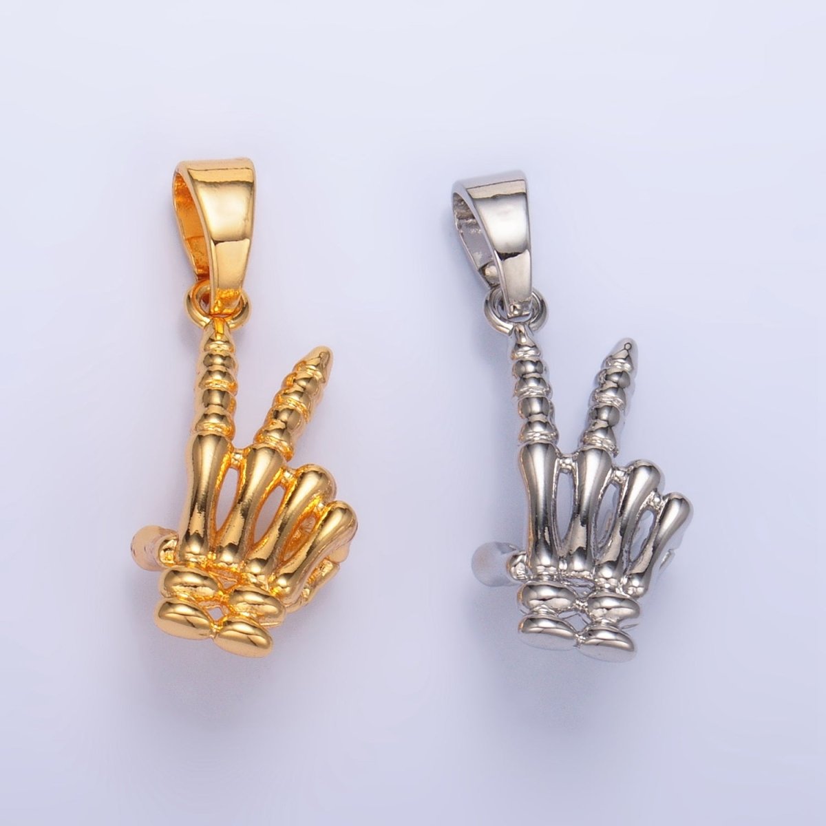 24K Gold Filled Peace Sign Hand Gesture Skeleton Multidimensional Pendant in Gold & Silver | AA1001