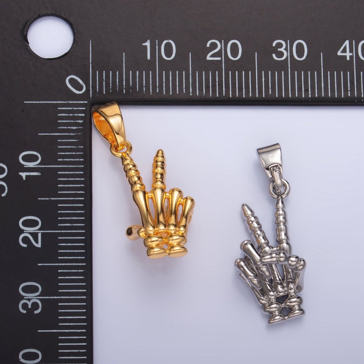 24K Gold Filled Peace Sign Hand Gesture Skeleton Multidimensional Pendant in Gold & Silver | AA1001