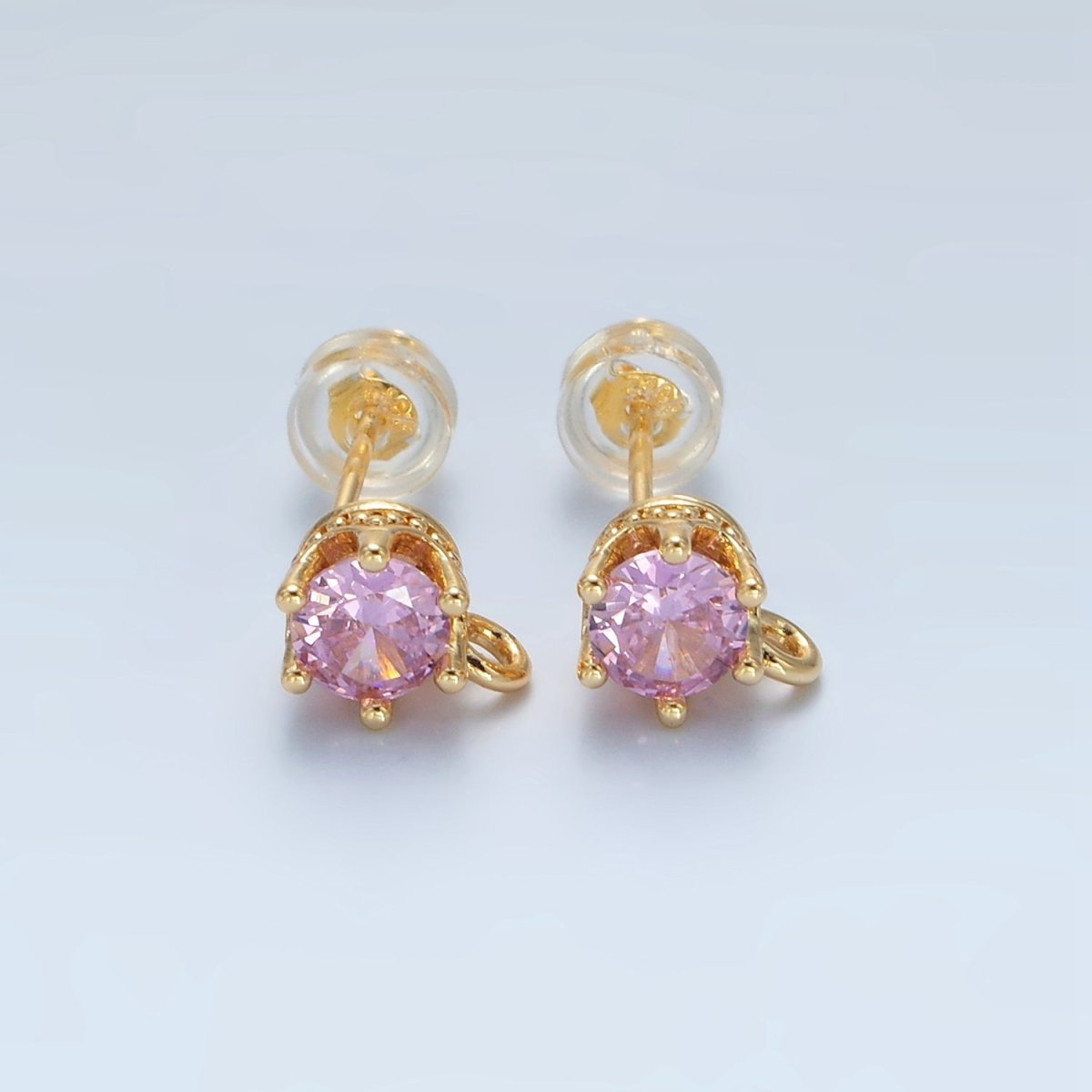 24K Gold Filled Peach, Green, Orange, Clear, Pink, Olive, Purple CZ Open Loop Drop Stud Earrings Findings | Z946 - Z952