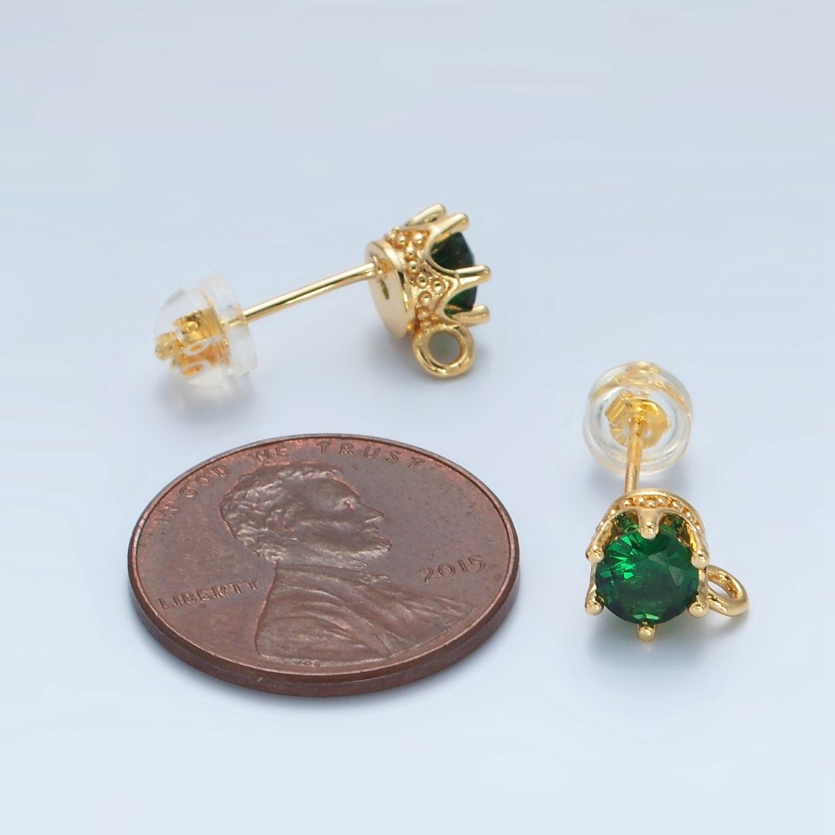 24K Gold Filled Peach, Green, Orange, Clear, Pink, Olive, Purple CZ Open Loop Drop Stud Earrings Findings | Z946 - Z952