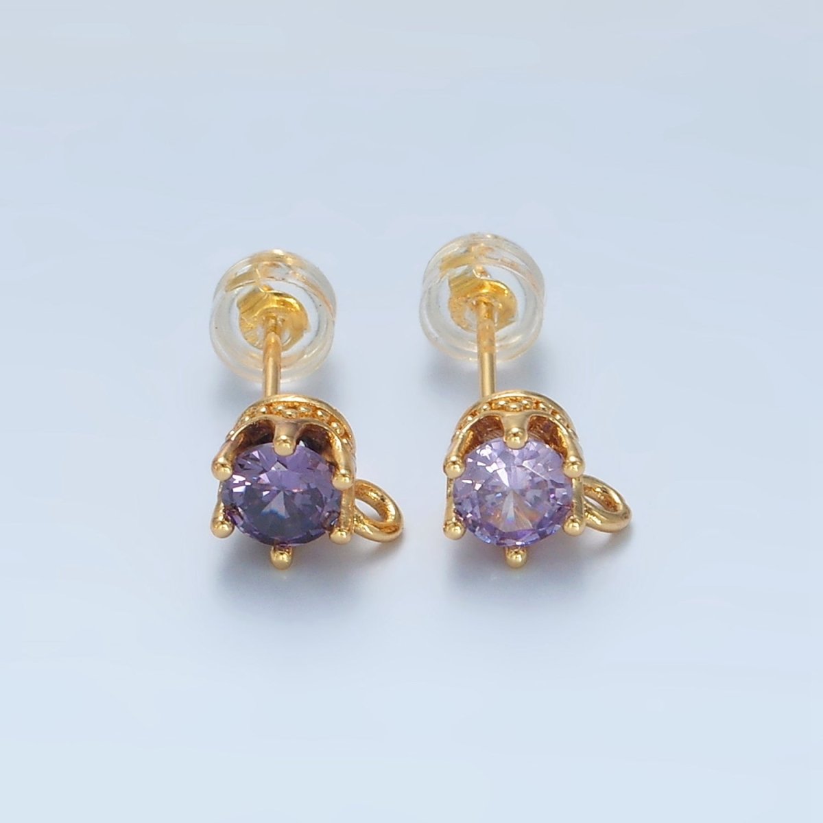 24K Gold Filled Peach, Green, Orange, Clear, Pink, Olive, Purple CZ Open Loop Drop Stud Earrings Findings | Z946 - Z952