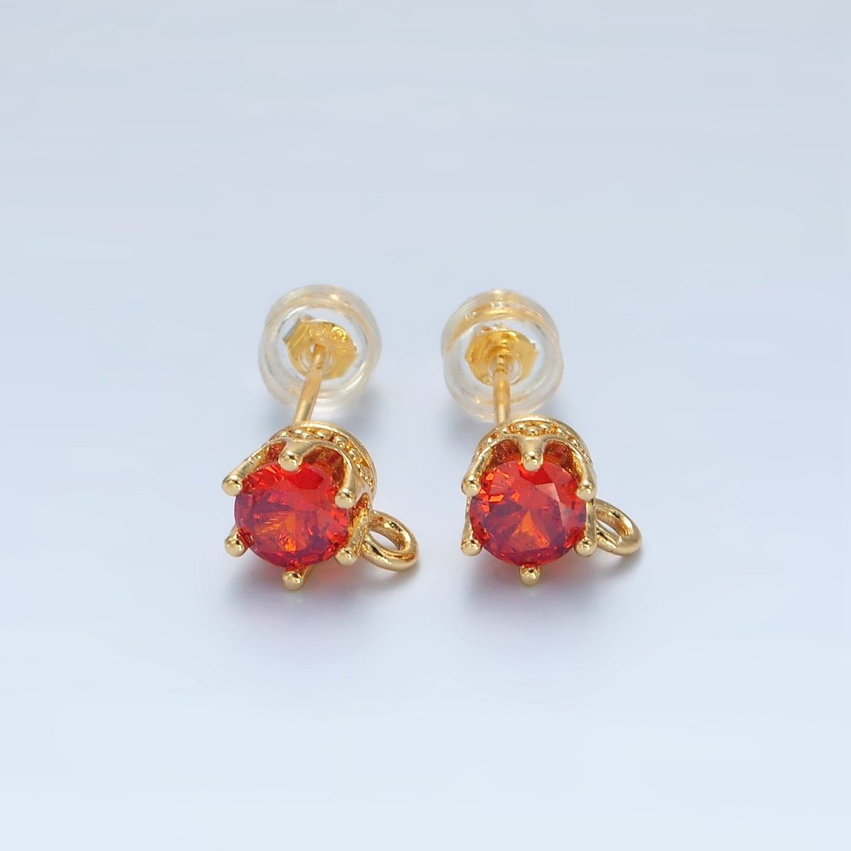 24K Gold Filled Peach, Green, Orange, Clear, Pink, Olive, Purple CZ Open Loop Drop Stud Earrings Findings | Z946 - Z952