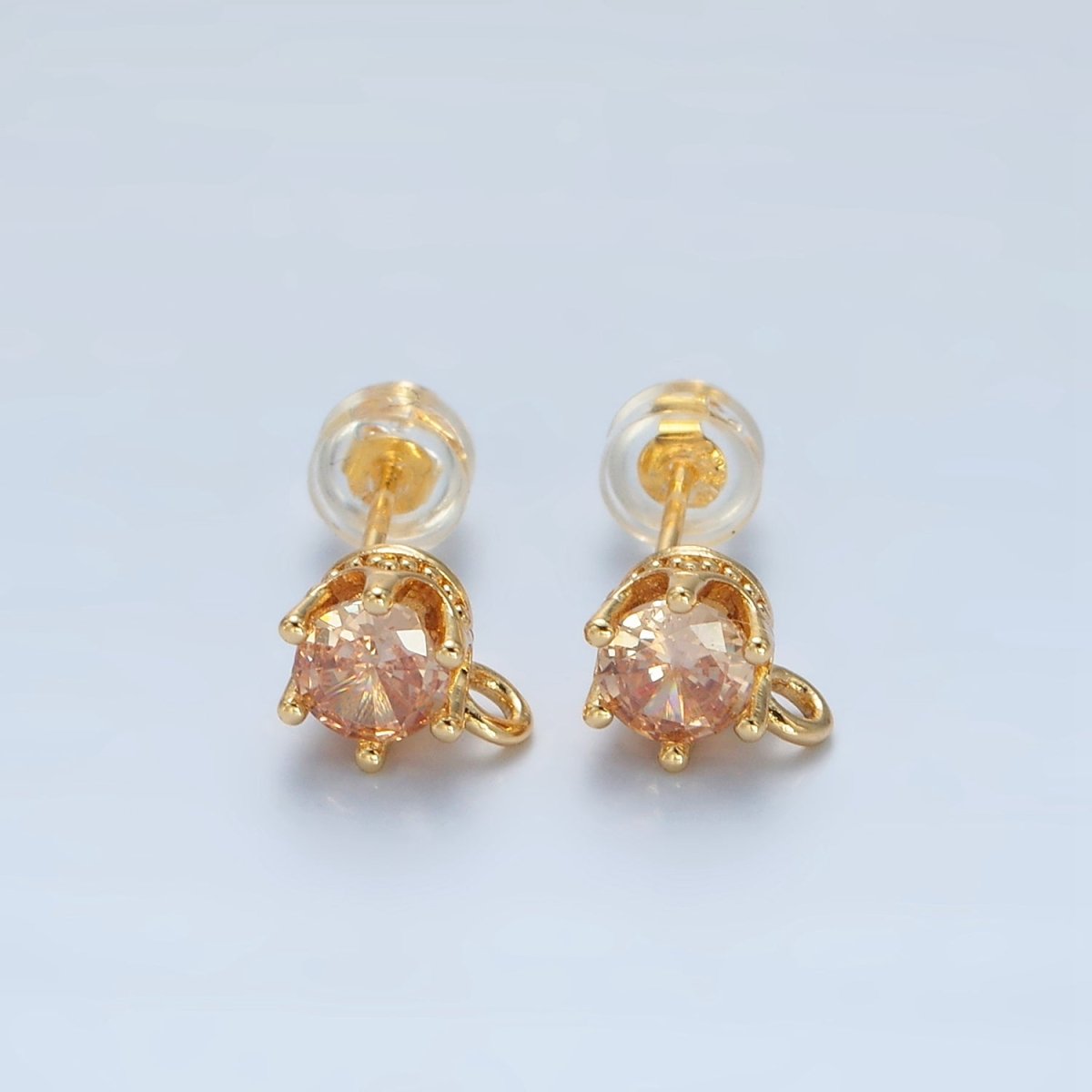 24K Gold Filled Peach, Green, Orange, Clear, Pink, Olive, Purple CZ Open Loop Drop Stud Earrings Findings | Z946 - Z952