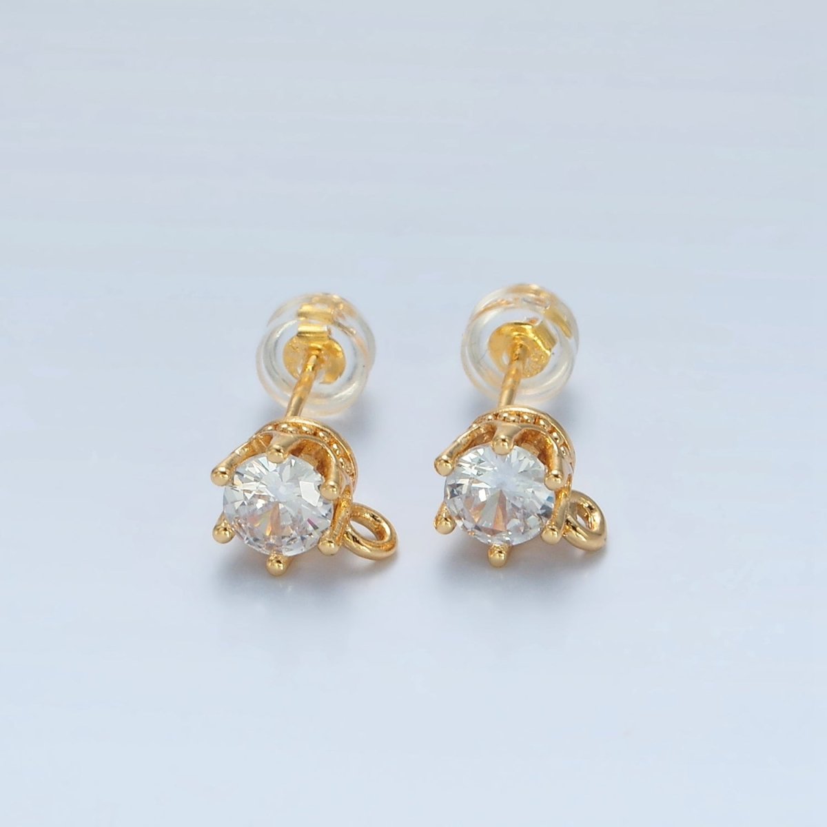 24K Gold Filled Peach, Green, Orange, Clear, Pink, Olive, Purple CZ Open Loop Drop Stud Earrings Findings | Z946 - Z952