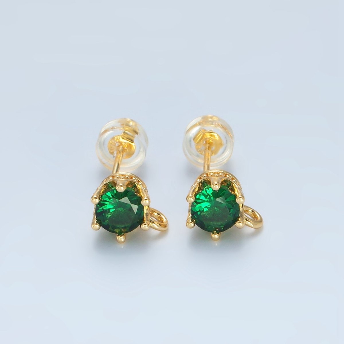 24K Gold Filled Peach, Green, Orange, Clear, Pink, Olive, Purple CZ Open Loop Drop Stud Earrings Findings | Z946 - Z952