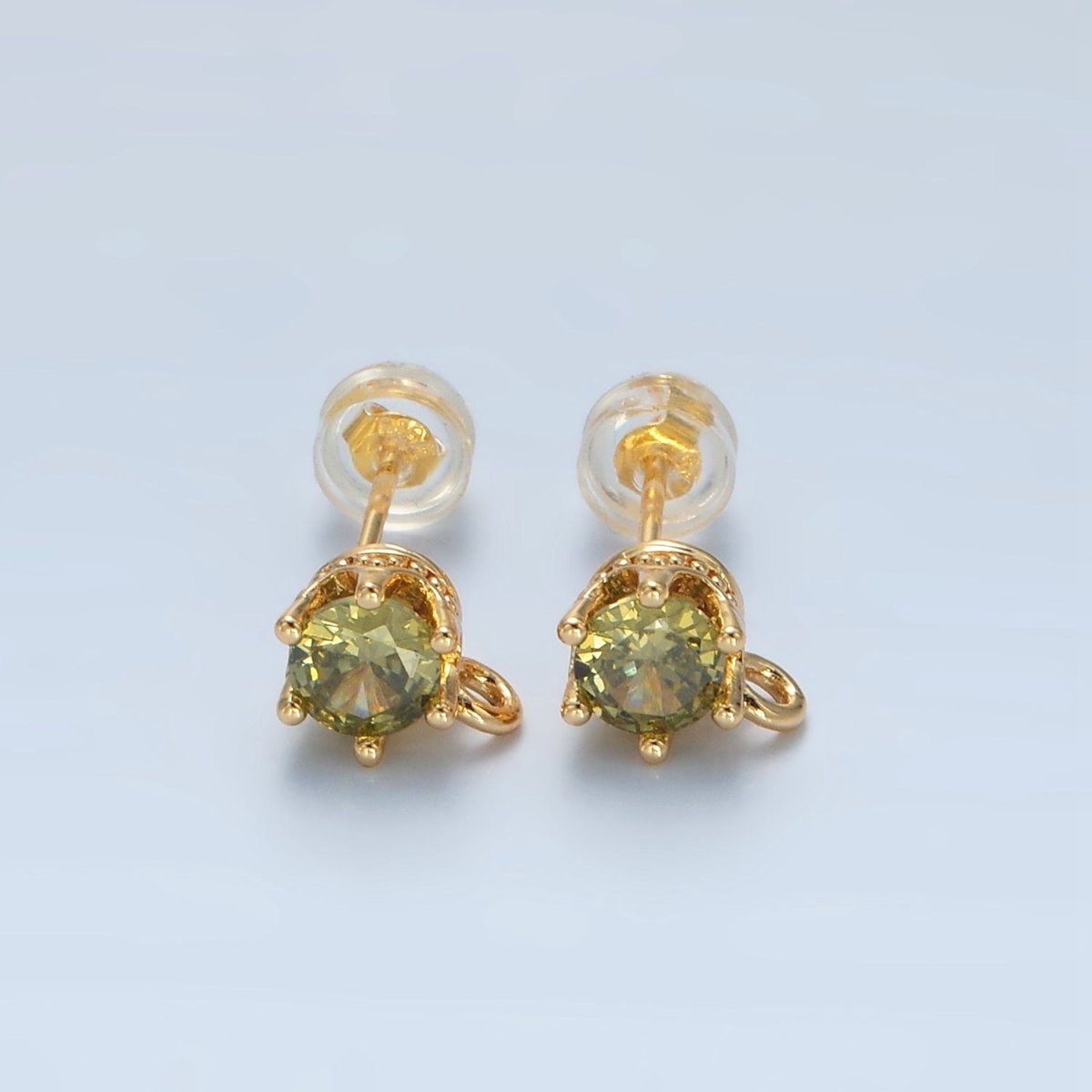 24K Gold Filled Peach, Green, Orange, Clear, Pink, Olive, Purple CZ Open Loop Drop Stud Earrings Findings | Z946 - Z952