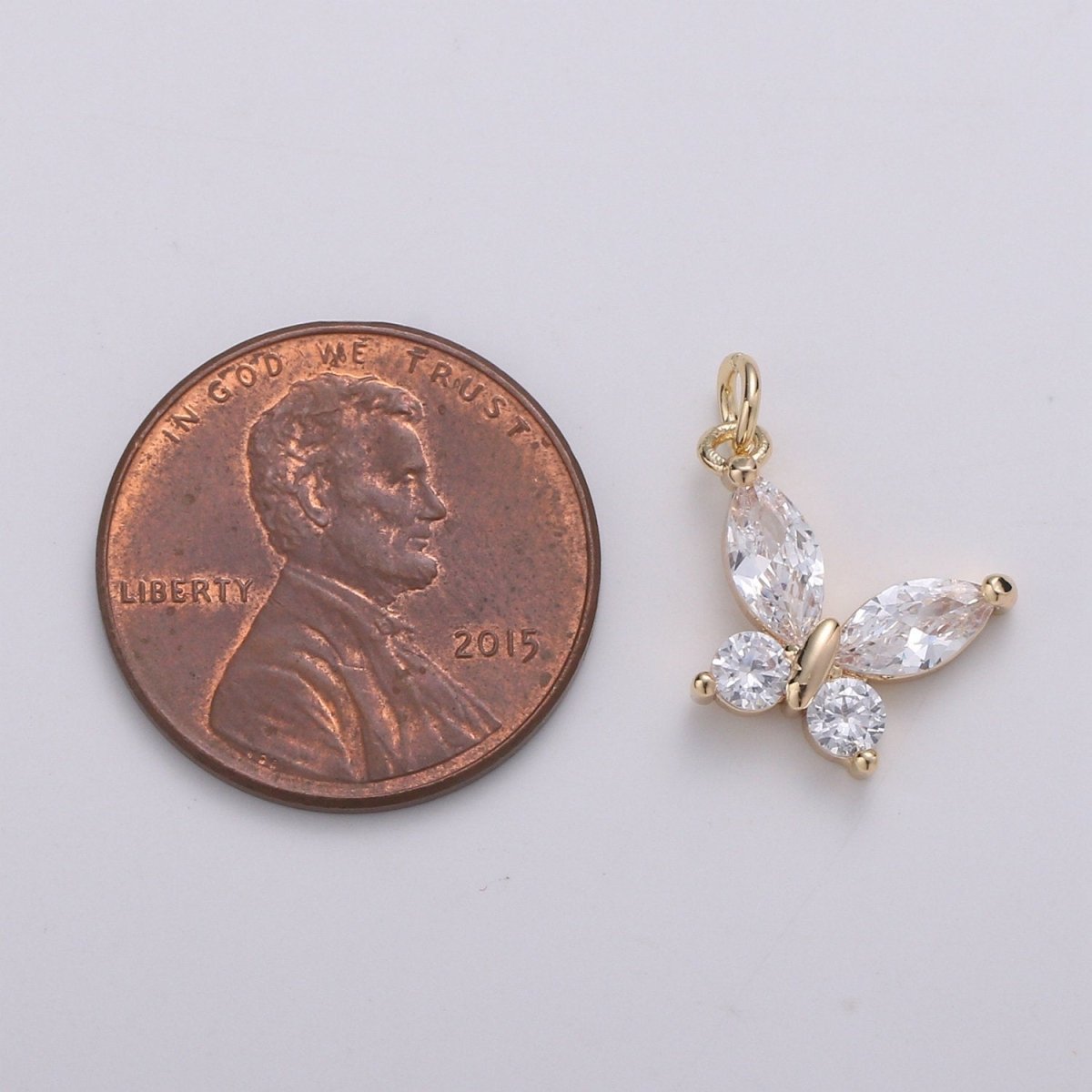 24k Gold Filled Pear Cut CZ Butterfly Charm, Cubic Zirconia Mariposa Pendant Charm, Dainty Gold Filled Charm, For DIY Jewelry D-384 D-775