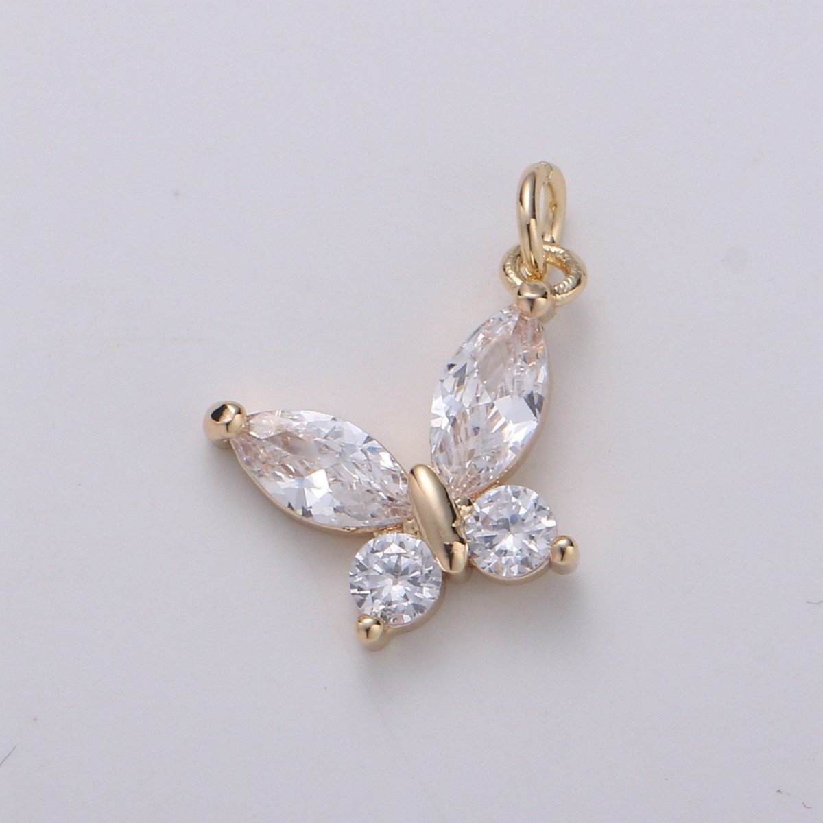 24k Gold Filled Pear Cut CZ Butterfly Charm, Cubic Zirconia Mariposa Pendant Charm, Dainty Gold Filled Charm, For DIY Jewelry D-384 D-775