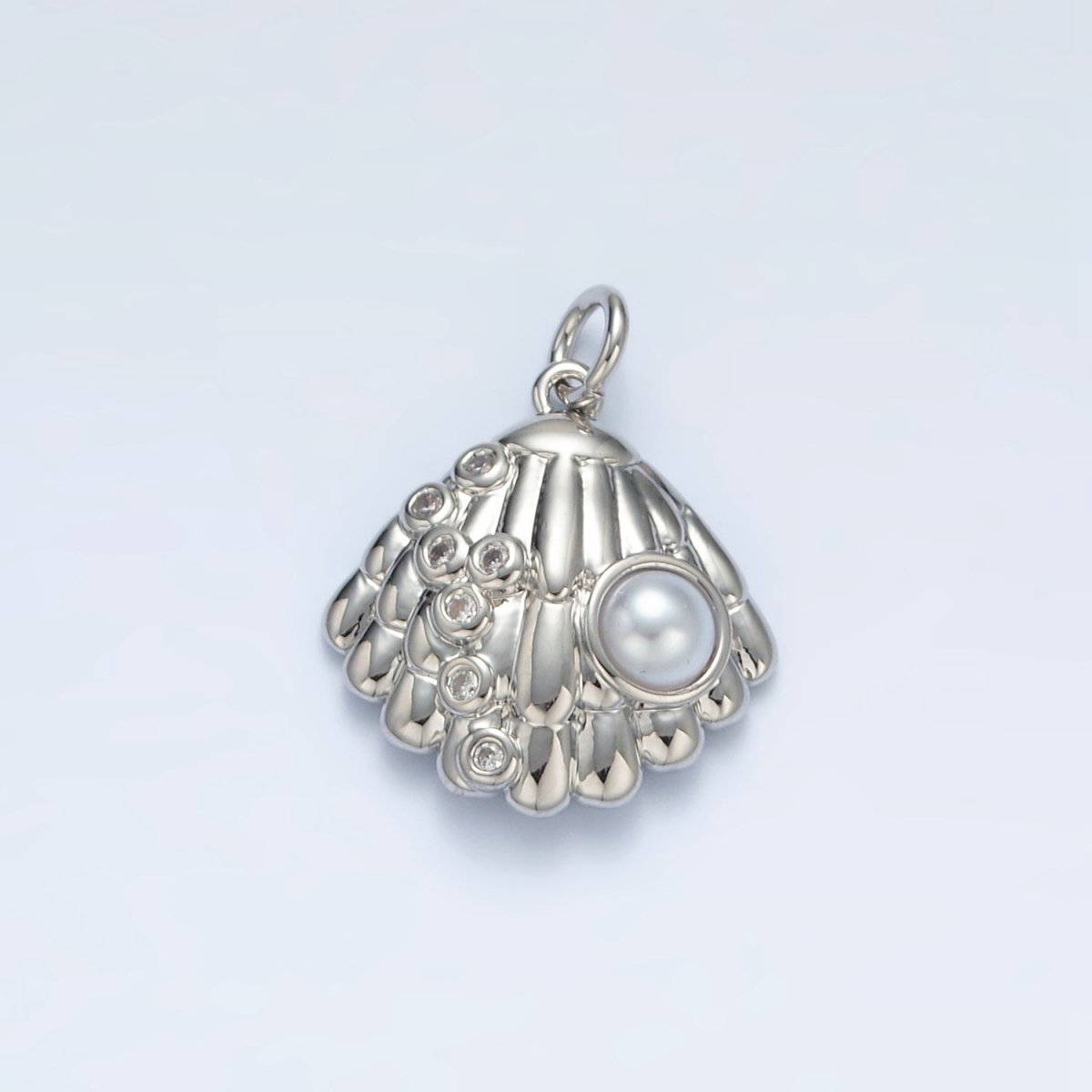 24K Gold Filled Pearl CZ Dotted Clam Sea Shell Charm in Gold & Silver | AG866