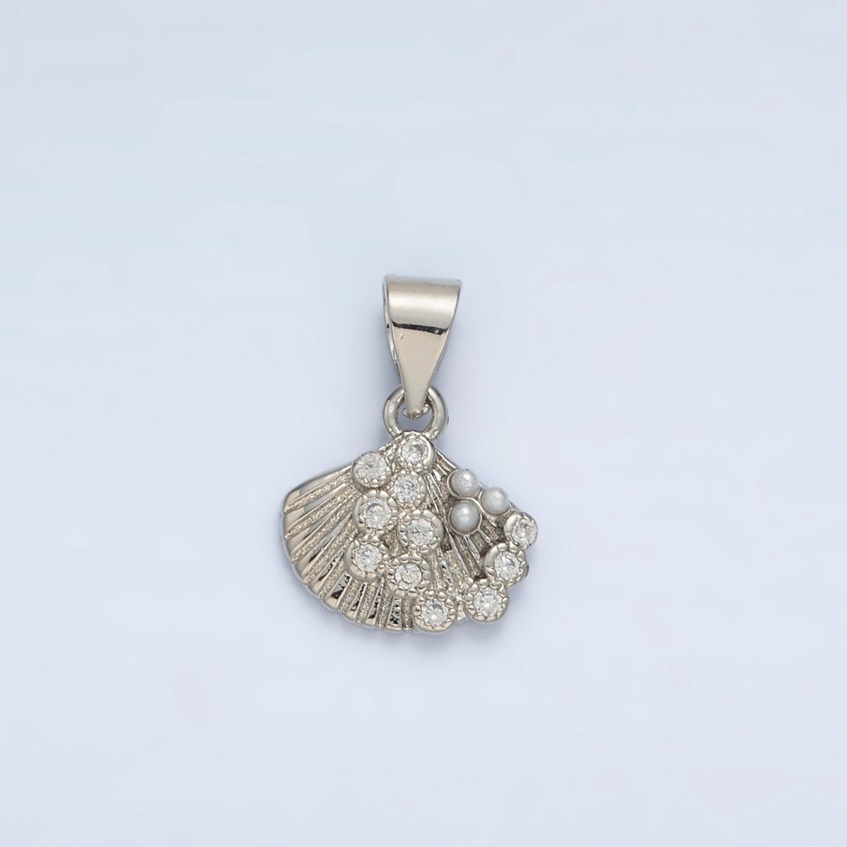 24K Gold Filled Pearl CZ Dotted Clam Sea Shell Pendant in Gold & Silver | I718