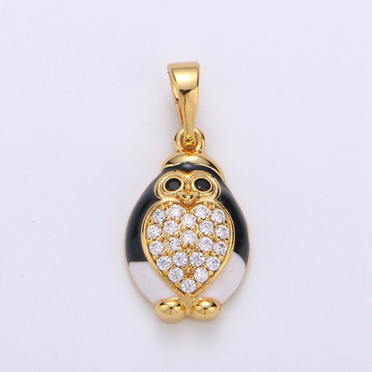 24K Gold Filled Penguin Charm Pendant Enamel Animal Charm Gold Penguin Pendant | Winter Wonderland Artic Snow Charm Jewelry J-074 - DLUXCA