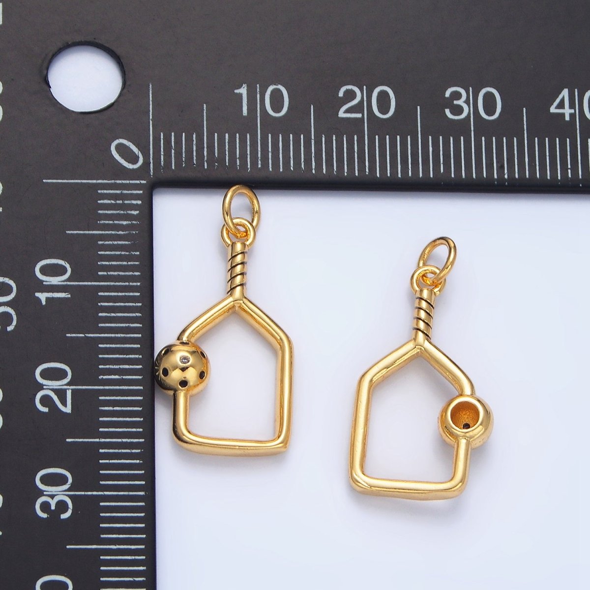 24K Gold Filled Picket Ball Racket Open Sports Charm | X911 - DLUXCA