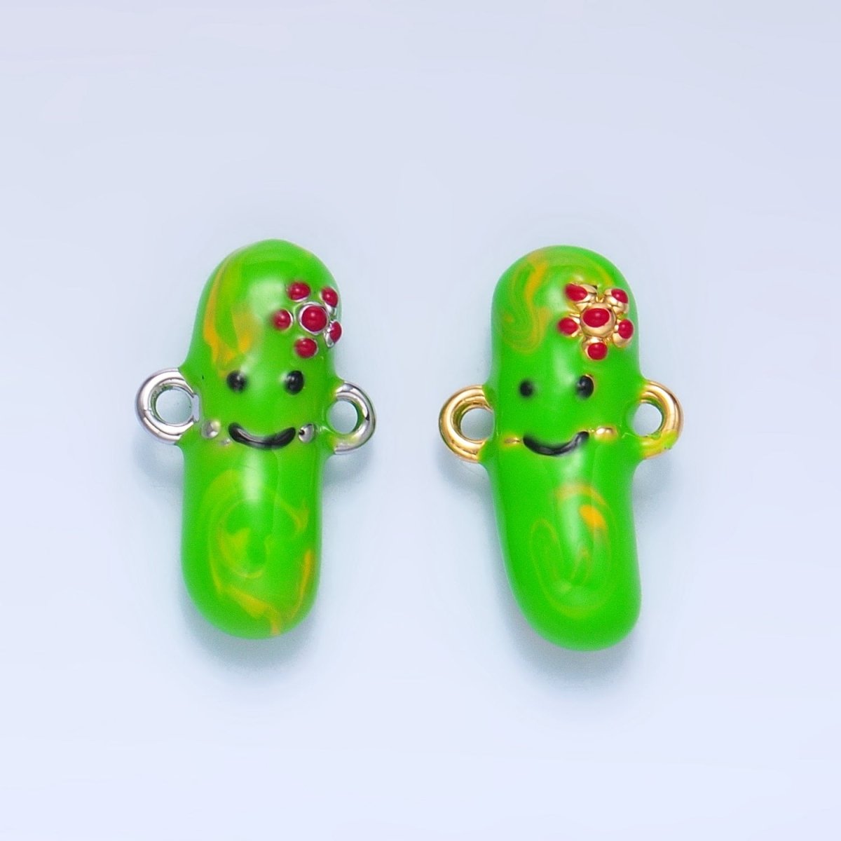 24K Gold Filled Pickle Cucumber Fruit Enamel Connector in Gold & Silver | F766