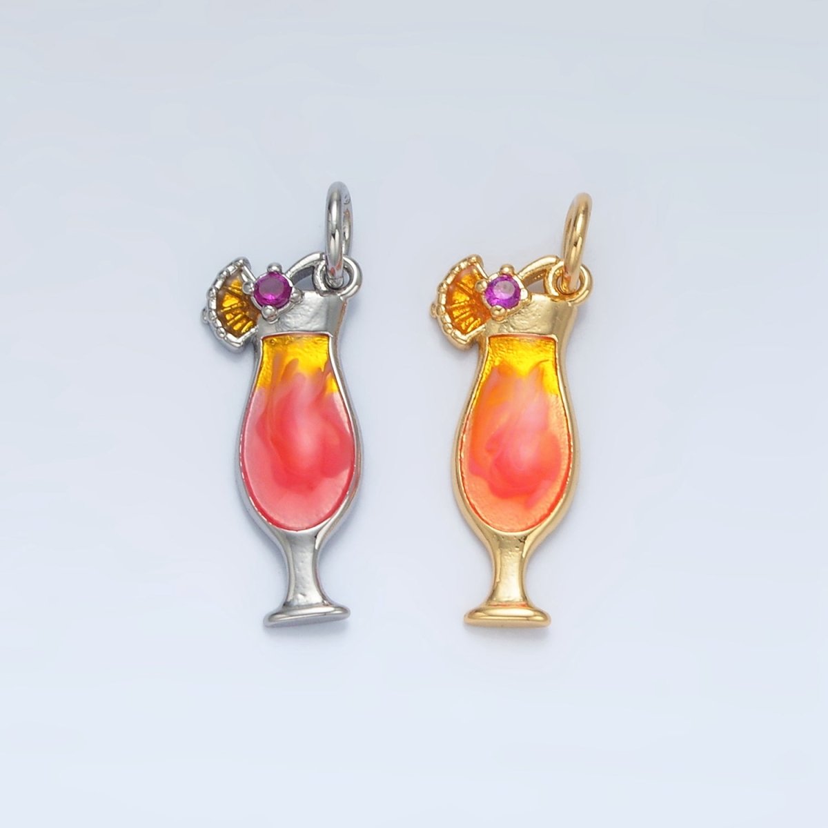 24K Gold Filled Pina Colada Alcohol Drink Charm in Gold & Silver | E202