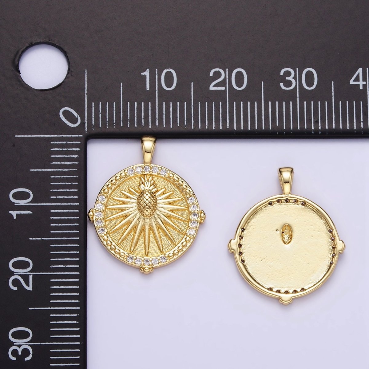 24K Gold Filled Pineapple Sunburst Micro Paved CZ Pendant | AA1346 - DLUXCA