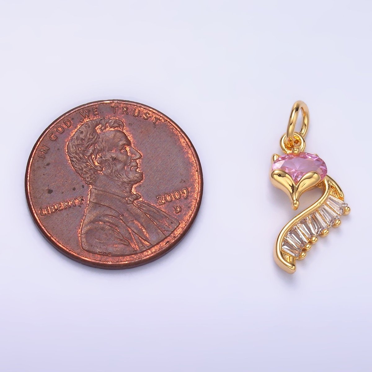 24K Gold Filled Pink Baguette CZ Fox Animal Charm in Gold & Silver | M462