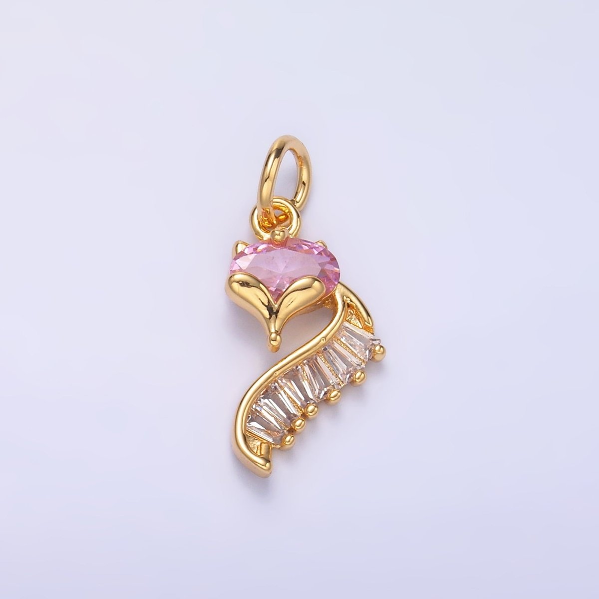 24K Gold Filled Pink Baguette CZ Fox Animal Charm in Gold & Silver | M462