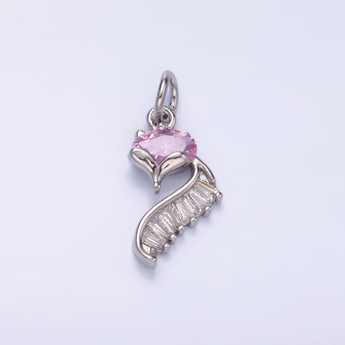24K Gold Filled Pink Baguette CZ Fox Animal Charm in Gold & Silver | M462