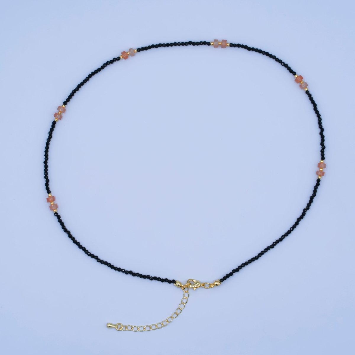 24K Gold Filled Pink Black Gemstone Bead 17 Inch Necklace | WA - 2961 - DLUXCA
