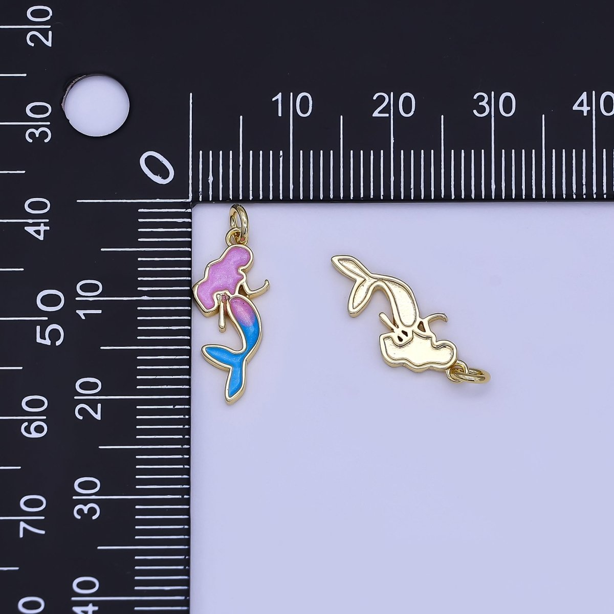 24K Gold Filled Pink - Blue Enamel Mermaid Mini Charm | N17415 - DLUXCA
