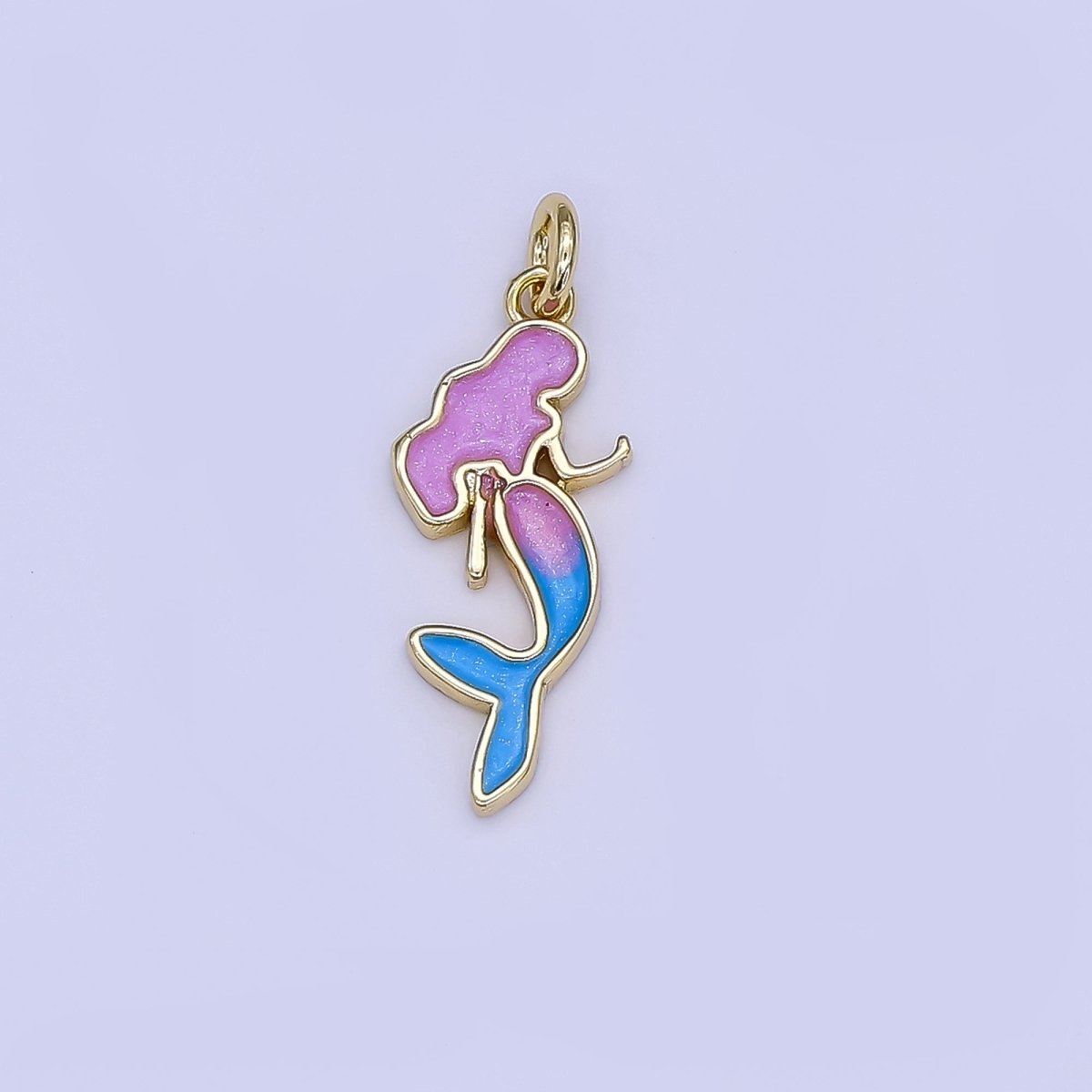 24K Gold Filled Pink - Blue Enamel Mermaid Mini Charm | N17415 - DLUXCA