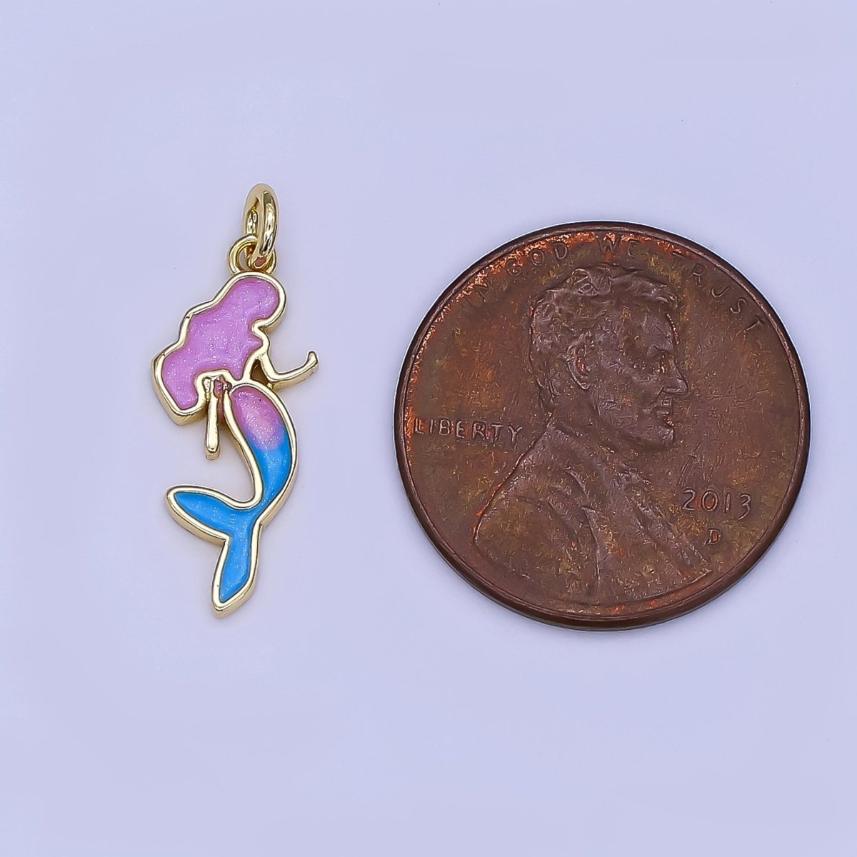 24K Gold Filled Pink - Blue Enamel Mermaid Mini Charm | N17415 - DLUXCA