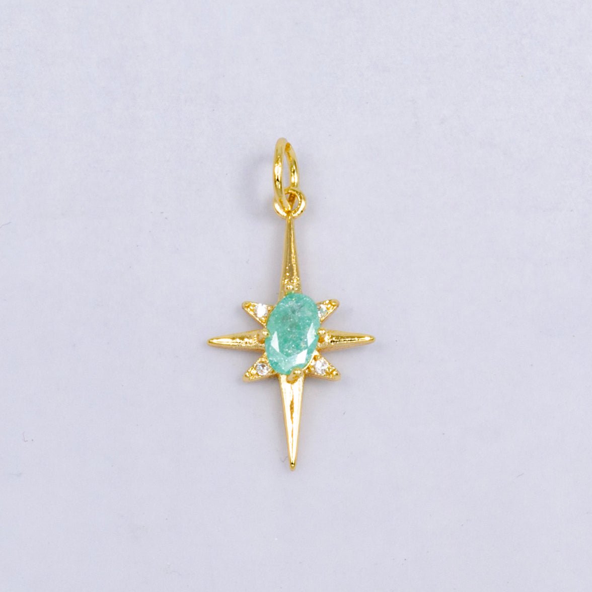 24K Gold Filled Pink Blue Green CZ Celestial North Star Charm | W229