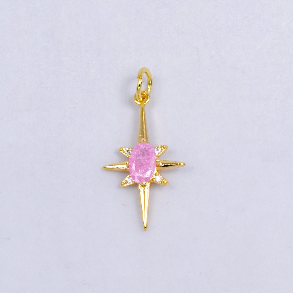 24K Gold Filled Pink Blue Green CZ Celestial North Star Charm | W229