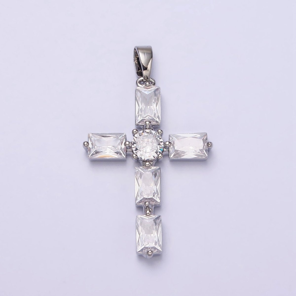 24K Gold Filled Pink, Clear Baguette Dotted Religious Cross in Silver & Gold | AA543 - AA546
