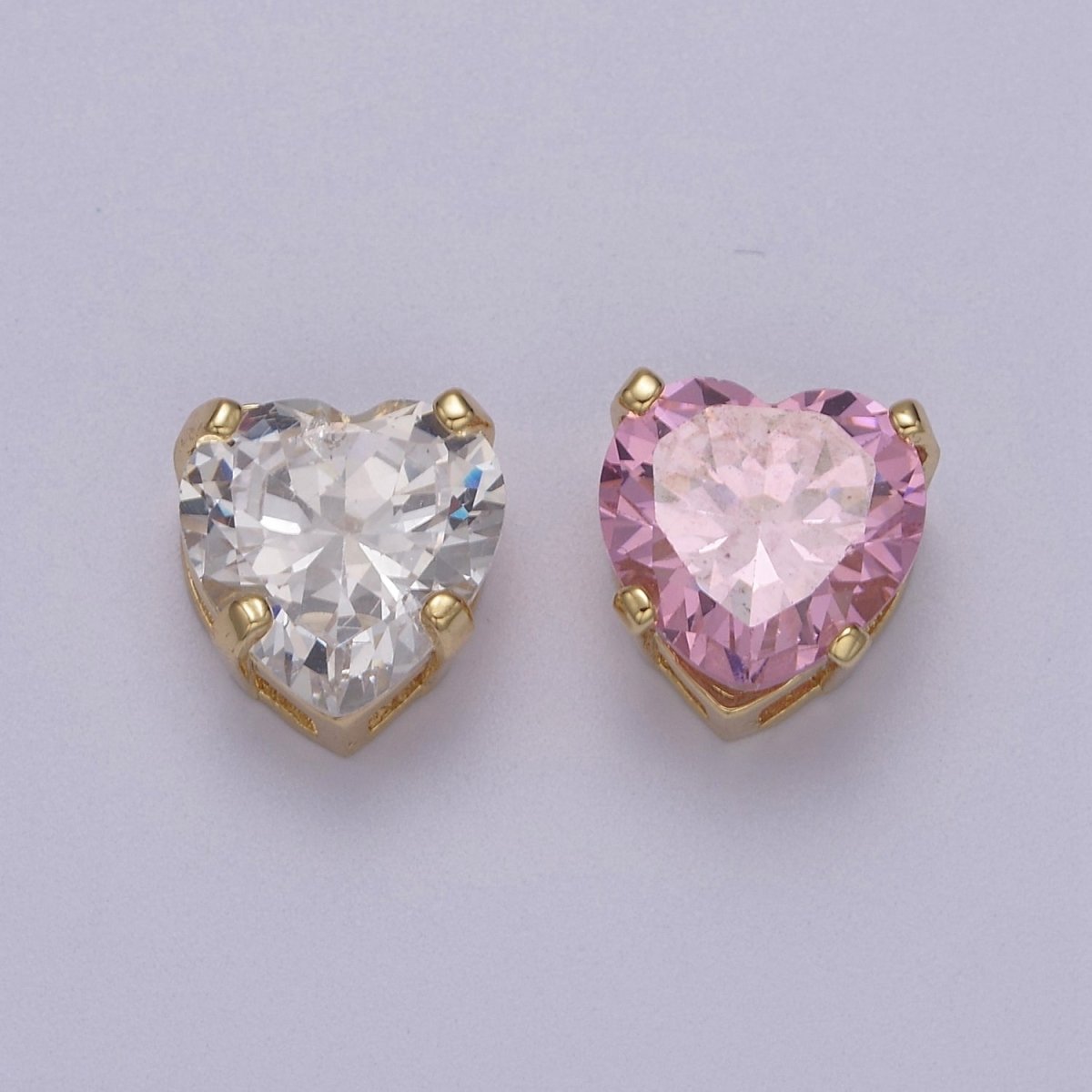 24K Gold Filled Pink / Clear Cubic Zirconia Heart Spacer Beads | B-085