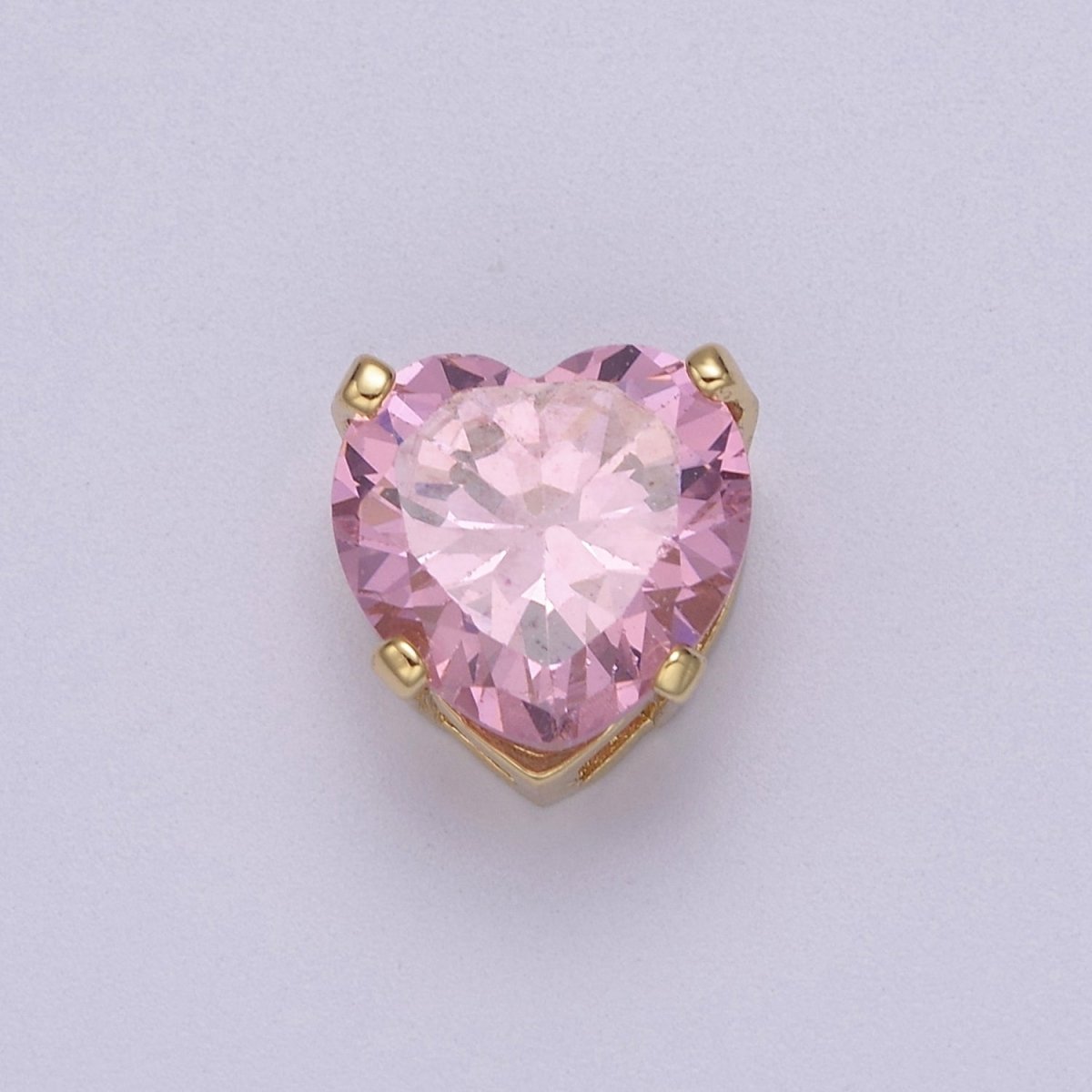 24K Gold Filled Pink / Clear Cubic Zirconia Heart Spacer Beads | B-085
